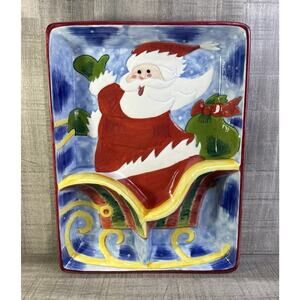 Sleigh Ride Santa Serving Dish By Clay Art San Francisco 12x15 Chips And Dip